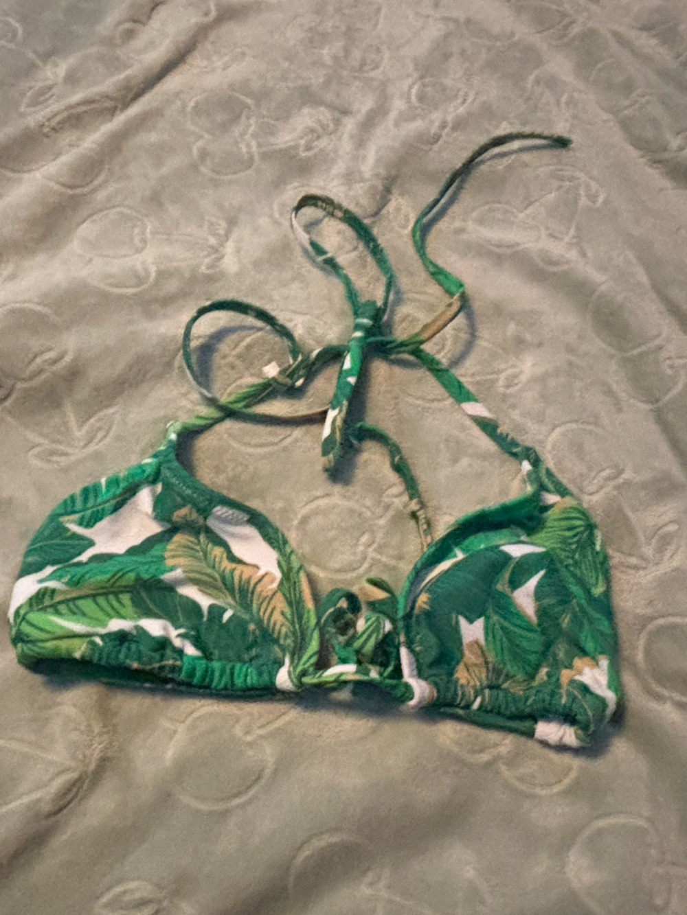 Green Tropical Leaf Triangle Bikini Top - Women Swim